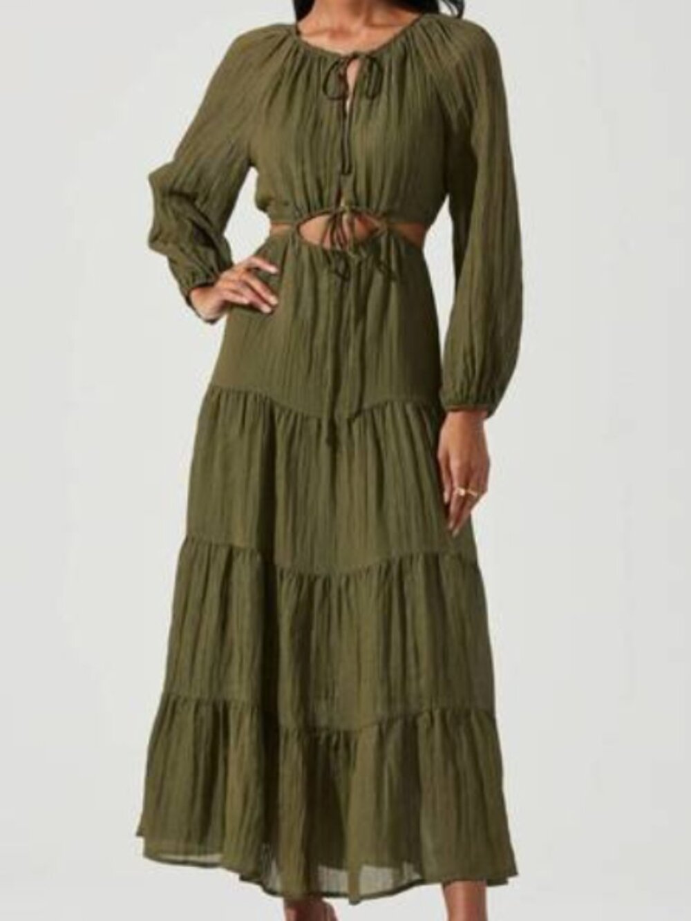 ASTR - Freya Cutout Midriff Maxi Dress - Olive